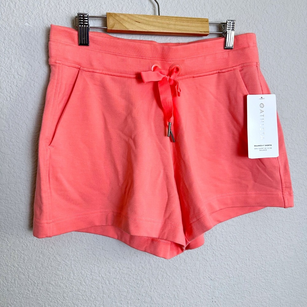 Athleta Balance 4" Shortie Coral Pink French Terry Lounge Shorts Womens SMALL